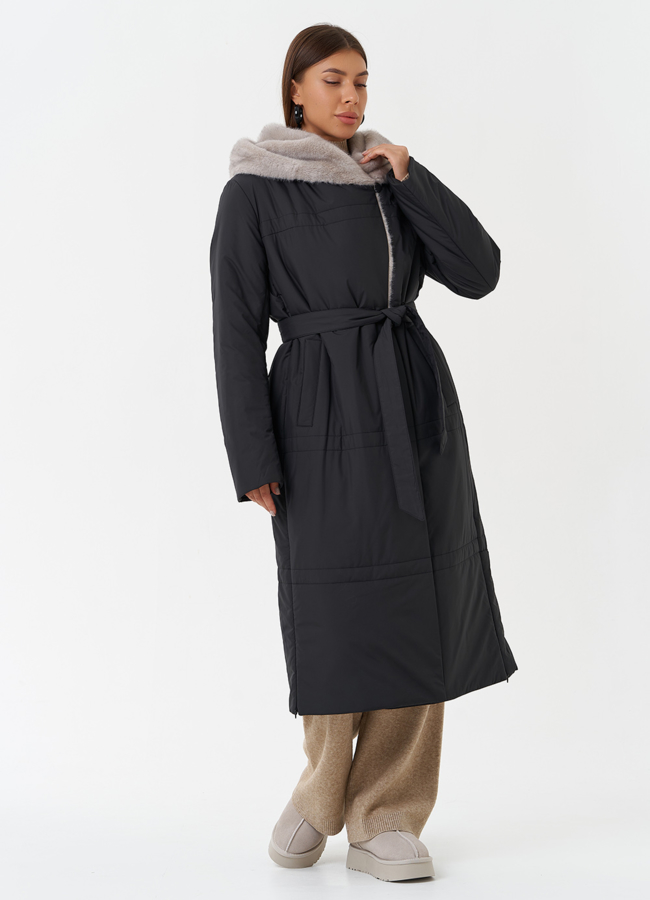 Пуховик с капюшоном из эко меха модель № 28839 в кредит