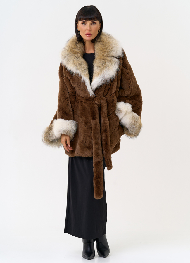 Шуба из кролика с отделкой из меха койота модель № 31680 универмаг малина