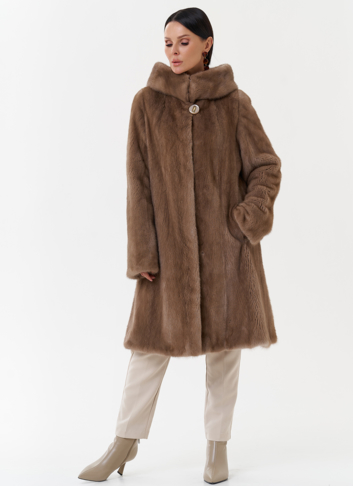 Норковая шуба балетка с капюшоном