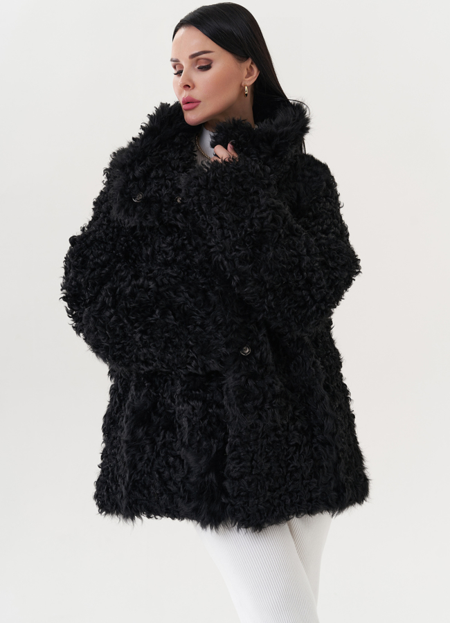 Двухсторонняя дубленка черного цвета модель № 26832 в рассрочку