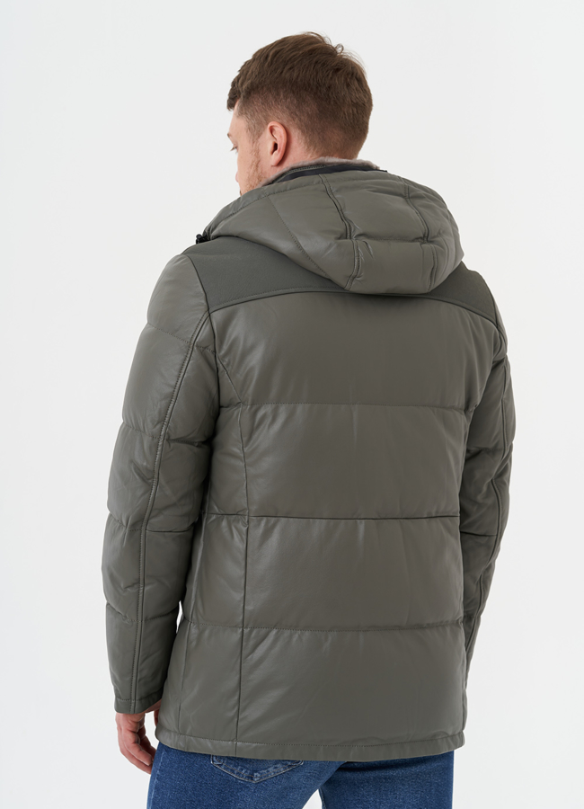 Кожаная куртка с капюшоном модель № 28576 универмаг малина