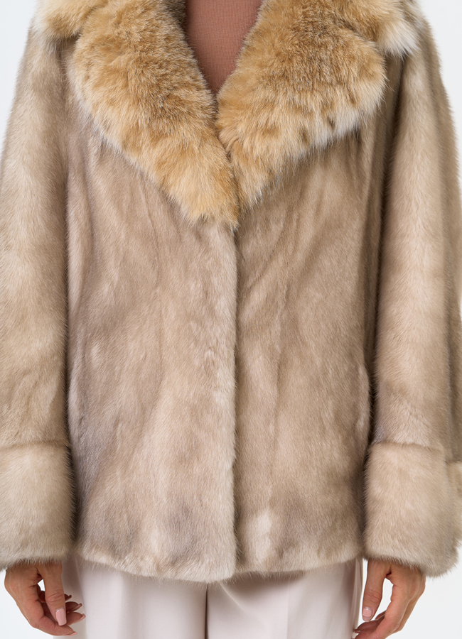 Куртка из меха норки с английским воротником из меха рыси модель № 31345 в рассрочку