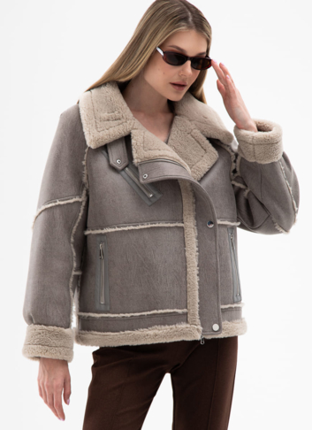 Женская короткая дубленка из эко кожи 