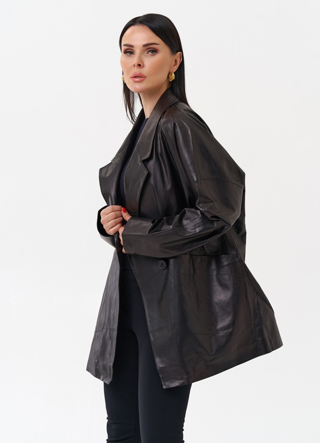 Жакет удлиненный из натуральной кожи модель № 29908 универмаг малина