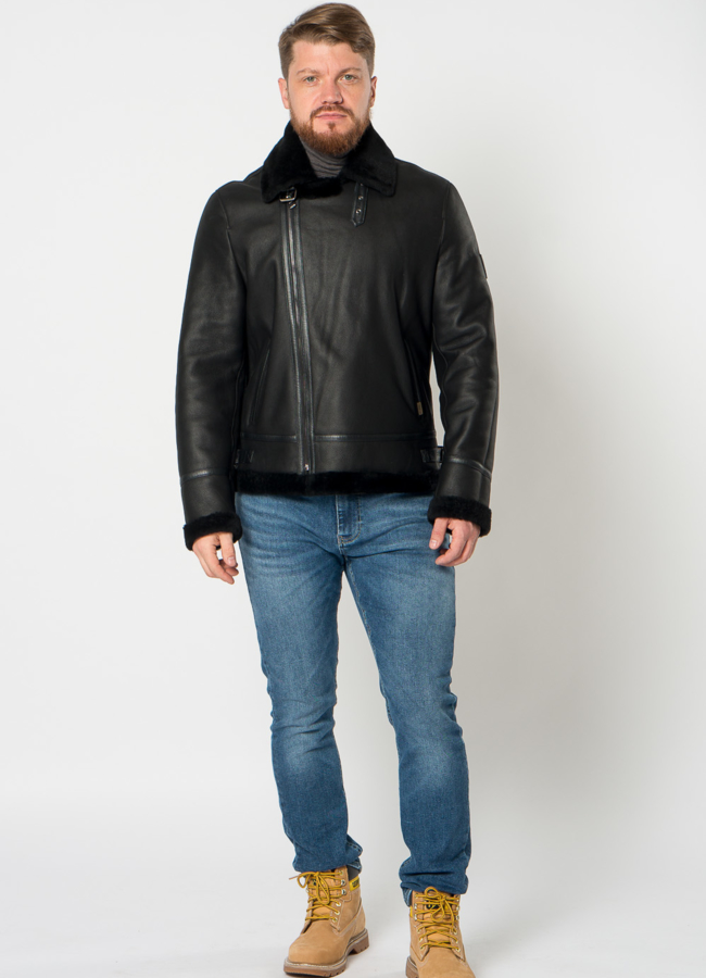 фото Мужская дубленка косуха в черном цвете модель № 21353