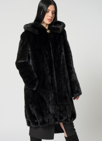 Норковая шуба с капюшоном