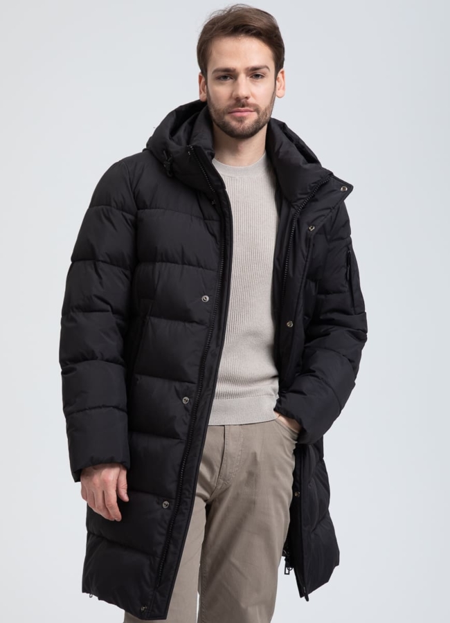 Мужской удлиненный пуховик с капюшоном модель № 32032 в рассрочку