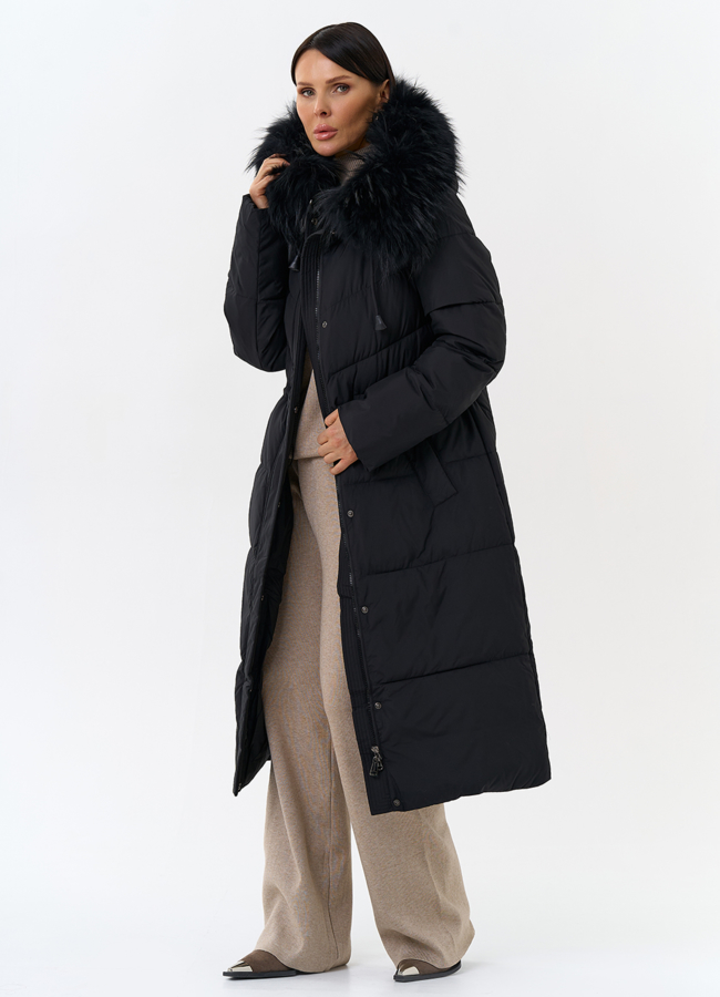 Женский пуховик с капюшоном из меха чернобурки модель № 31970 универмаг малина