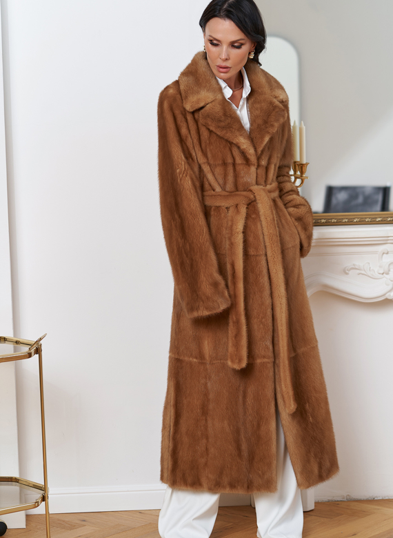 Женская длинная шуба из меха норки