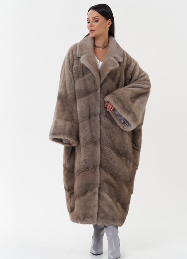 Норковая шуба оверсайз с английским воротником модель № 27665 универмаг малина