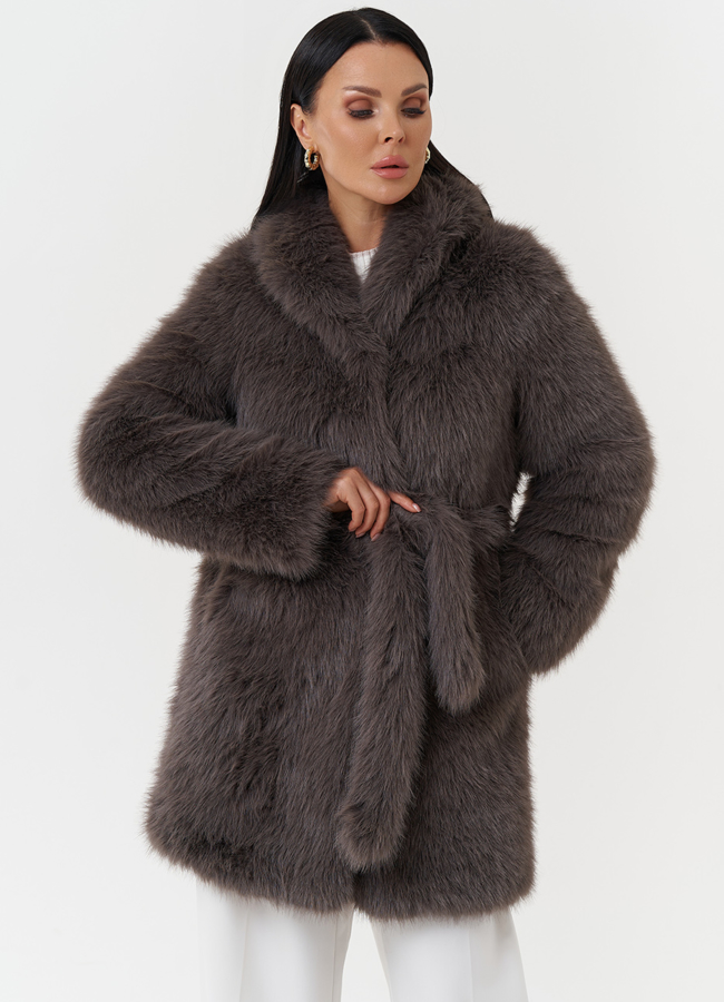 Шуба из эко меха под песца модель № 28682 меха малина