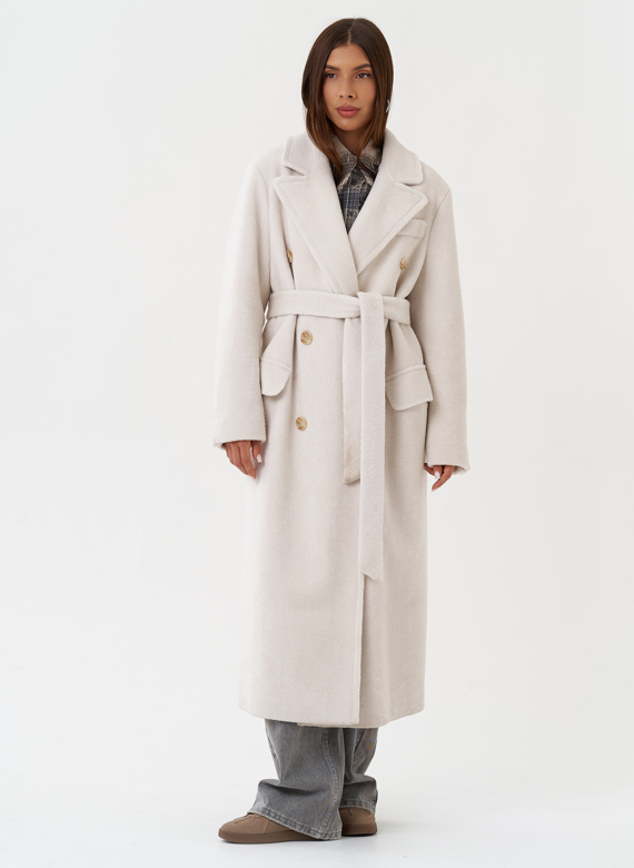 Длинное пальто из шерсти с английским воротником