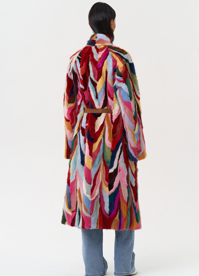 фото Норковая шуба в стиле пэчворк модель № 31299