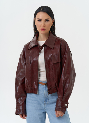 Куртка бомбер из эко кожи бордового цвета