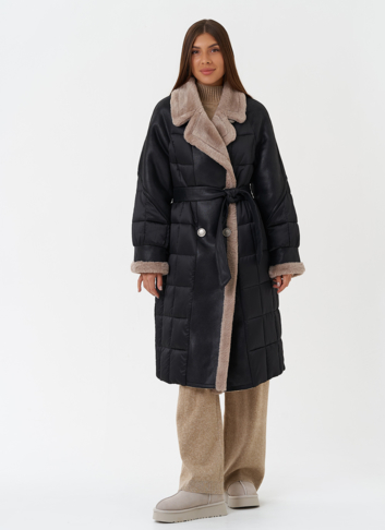 Комбинированный пуховик из эко кожи