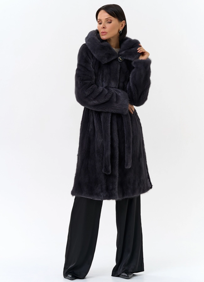 Норковая шуба с поясом модель № 31158 универмаг малина