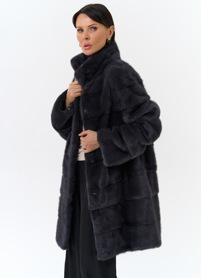 Норковая шуба с воротником стойка в цвете графит модель № 25926 универмаг малина