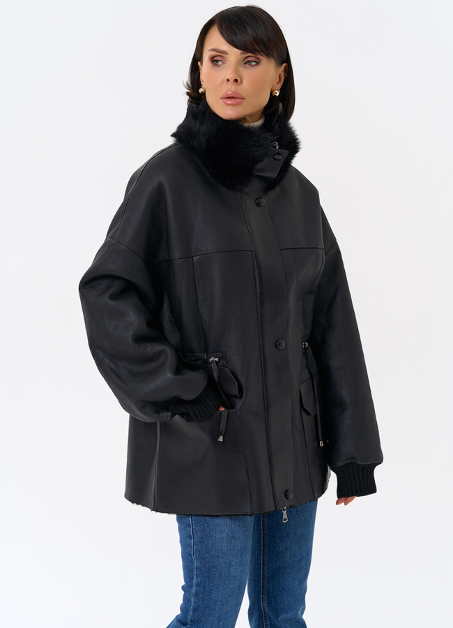 Женская натуральная дубленка с воротником стойкой модель № 31930 в кредит