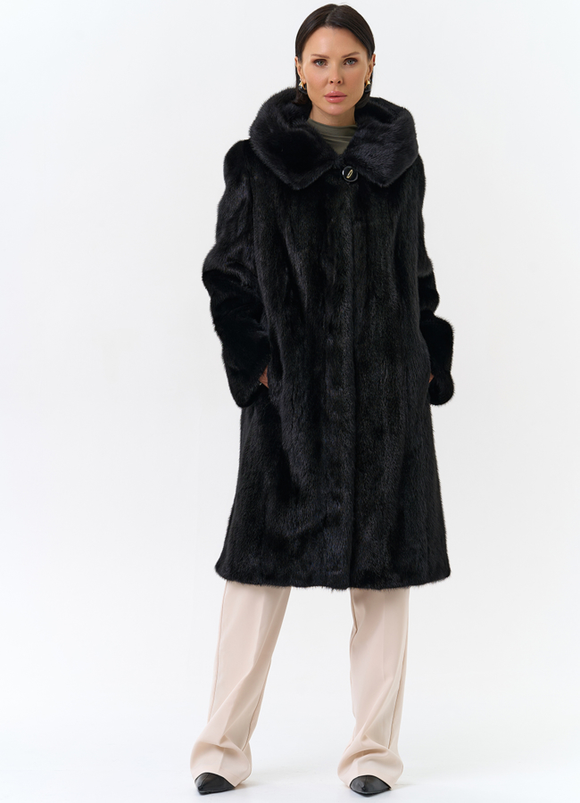 Черная норковая шуба с капюшоном модель № 26158 универмаг малина