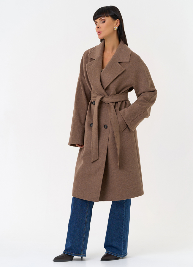 Женское двубортное пальто с поясом  модель № 31418 в рассрочку