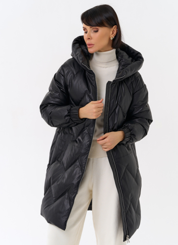 Длинный пуховик из кожи